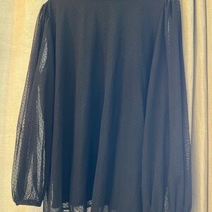 Alfani Black Textured Blouse - Sheer Sleeves